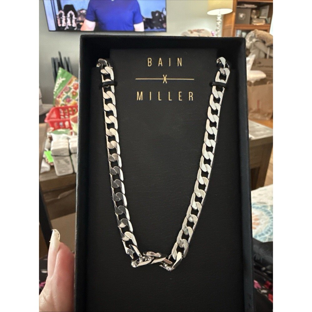 BAIN MILLER Men’s Jewelry Brass Cuban 20 Inches Chain Necklace Silver toned New